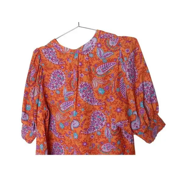 New Easel Boho Floral Paisley Blouse Orange Pink Blue Top 3/4 SleeveSize Small - Picture 8 of 10